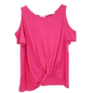 Umgee Pink Cold Shoulder Front Tie Detail Short Sleeve Tee Size Large